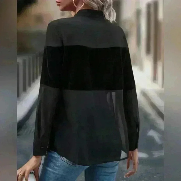 Contast Mesh Button Front Shirt - Picture 2 of 6